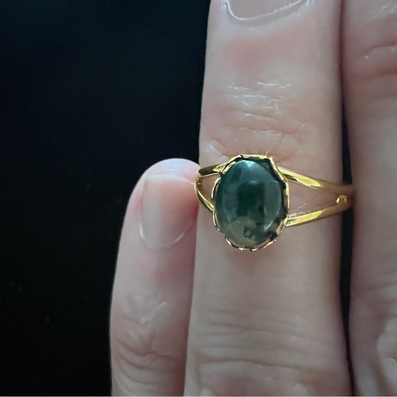 18 k Gold Plated Ring Moss Agate Stone Size 4 Expandable Gift Present 18 karat - Picture 5 of 8